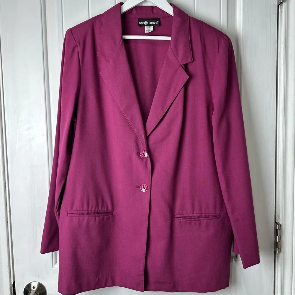 Vintage Sag Harbor boss babe Magenta Blazer Suit Jacket